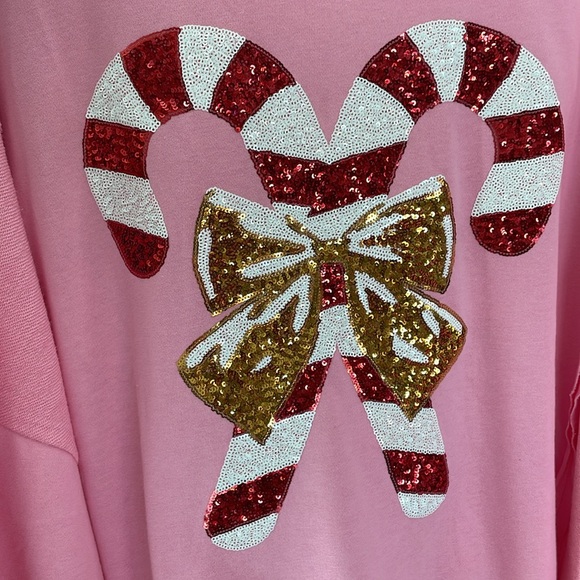 Fantastic Fawn Pink Candy Cane Sequin Sweatshirt. M NWOT - Picture 7 of 8